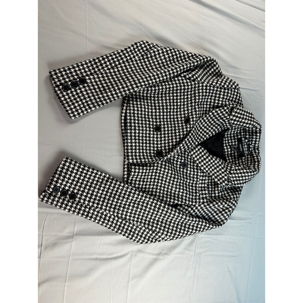Forever 21 Womens Black White Houndstooth Cropped Blazer Small Double Breast